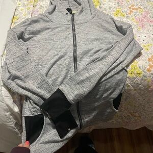 Gray Zip-Up Hoodie with Black Accents